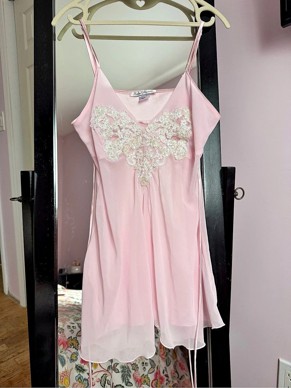 Linea Donatella Elegant baby pink  Lace Trim Baby Doll Nightgown Fairy